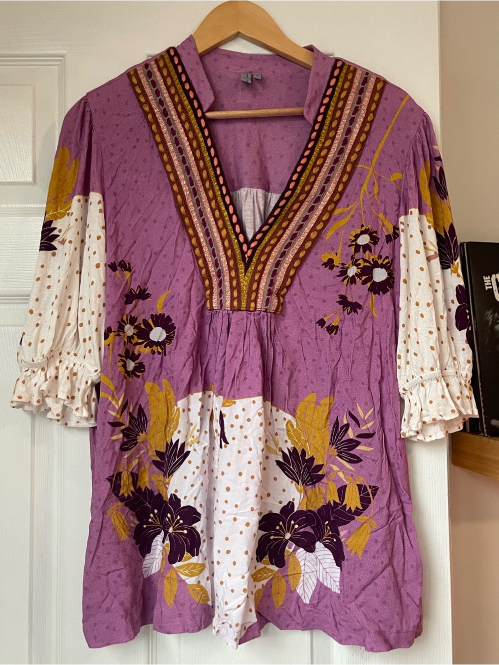 Anthropologie Lavender and Cream Floral Boho Tunic